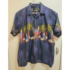 Favant Men's Blue/Purple Hawaiian Tropical Graphic Short Sleeve Button-Up Sz XL